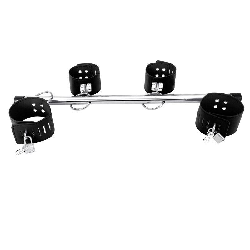 Lockable Stainless Steel Bondage Set: Adult SM Handcuffs & Footcuffs with Removable Pipe