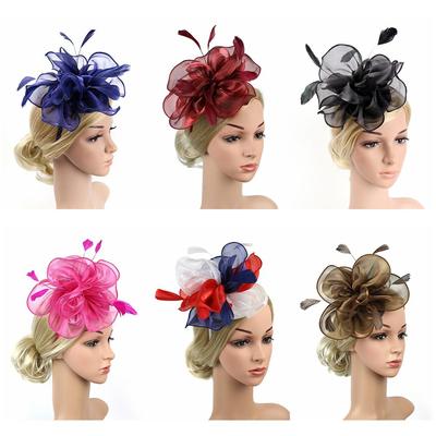 Hatt Bröllop Royal Ascot Lopp Fascinatorer Hattar Cocktail Tebjudning Fjäder Blomma Pannband Huvudbonad