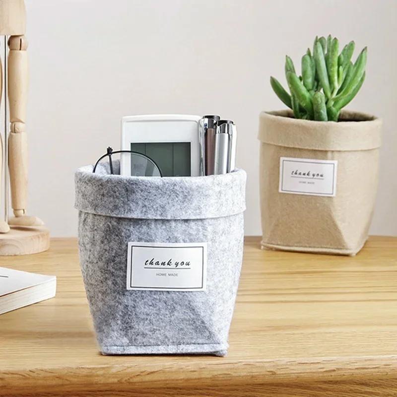 Jute Cotton Linen Storage Bag Flowerpot Desktop Basket Hanging Pocket Organizer Toy for Cosmetic Sundries Box Home Decor
