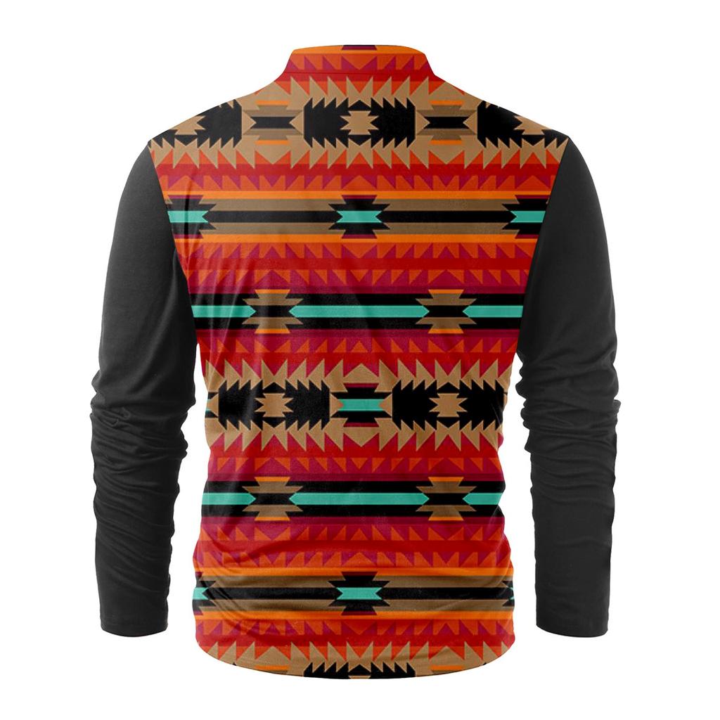 Men's Fashion Casual Printed Long Sleeve Bandage Retro Shirt Top Blouse