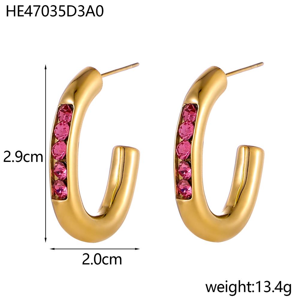 CARLIDANA Vintage and Unique Plain Ring Inlaid with Imitation Pearl Fashion Zircon Jewelry Titanium Steel Gold-plated Earrings