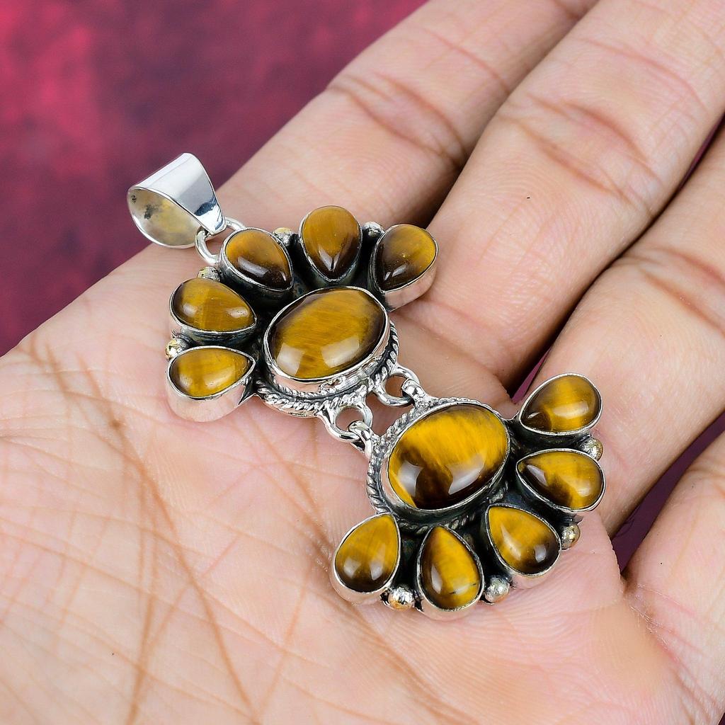 Tiger's Eye Handmade Gemstone Pendant, 925 Solid Sterling Silver Pendant Antique Jewelry, For Engagement Gift