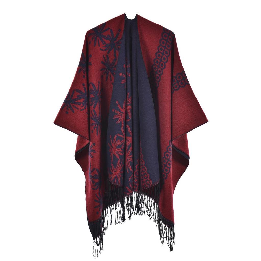 Women's Double-Sided Extra-Large Tassel Shawl: Thick, Warm, and Fashionable Knitted Autumn/Winter Cloak Scarf