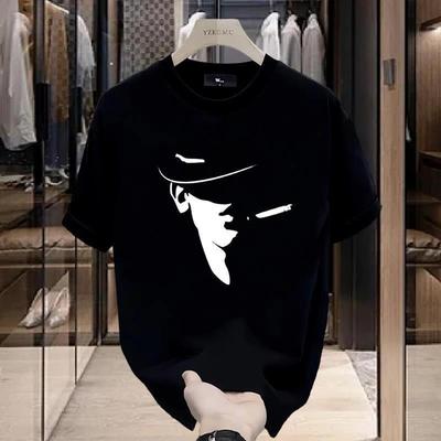 American Heavyweight Men's Trendy Graphic T-shirt, Loose Short Sleeve Round Neck with Pocket Square