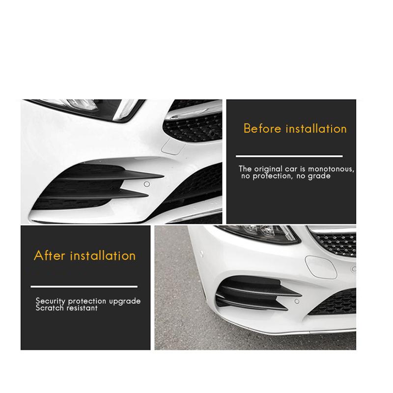 4Pcs Carbon Fiber Car Front Bumper Spoiler Fog Lamp Grille Trim Cover For C-Class C200 C260 W205 + Carbon Fiber Pattern