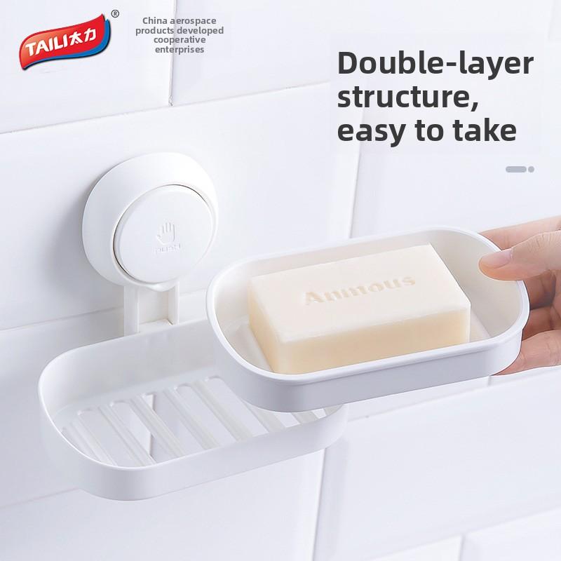 Suction Cup Soap Box Punch-free Vacuum Suction Cup Drain Bathroom Toilet Wall-mounted Suction Cup Rack Hanging