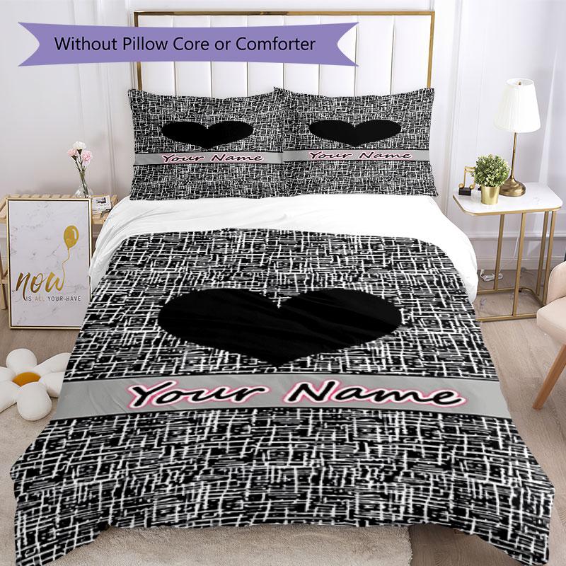 3PC Custom Name Heartbeat City Bedding Set Duvet Cover Closure Includes 1 Duvet Cover & 2 Pillowcases for Bedroom