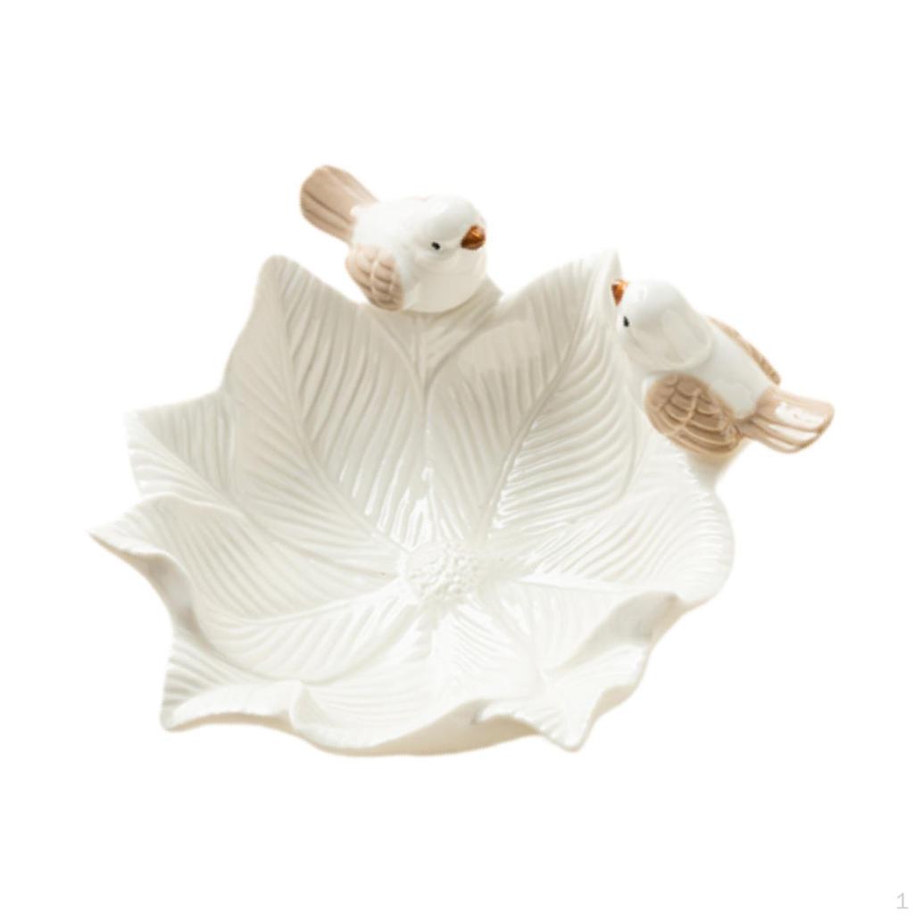 Ceramiczna taca na biżuterię w kształcie kwiatu na pierścionki, talerzyk na przekąski, 14,5 x 4,5 cm, ze statuetką ptaka, uchwyt