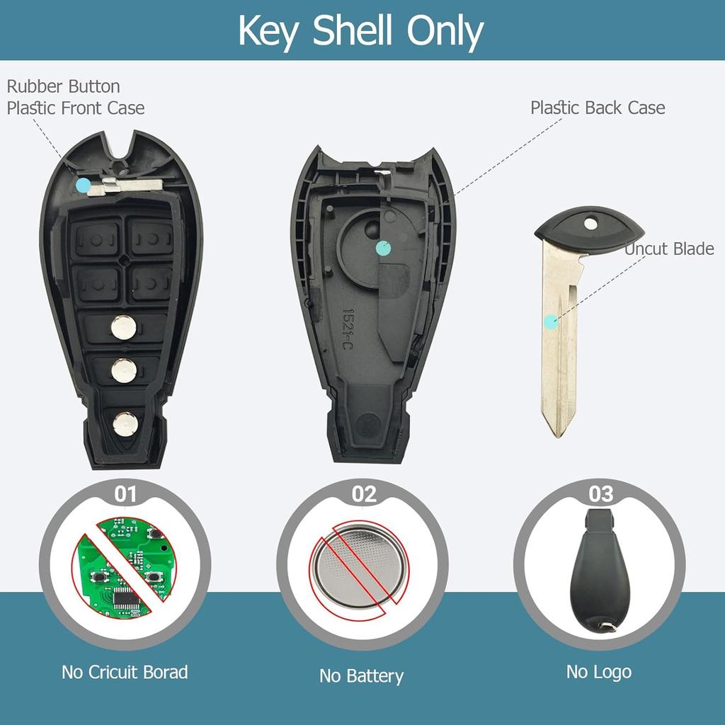 3 Button Replacement Key Fob Cover fit for Dodge Ram 1500 2500 3500 Truck Keyless Entry Key Fob Shell