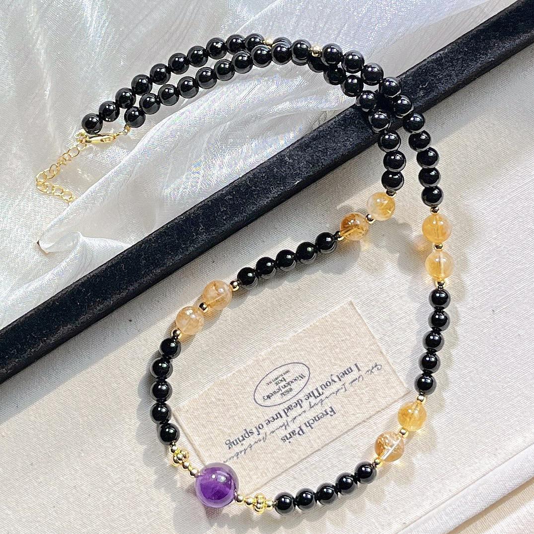 

Natural Black Agate Amethyst Citrine Design Sense Necklace Collarbone Chain Sweater Chain