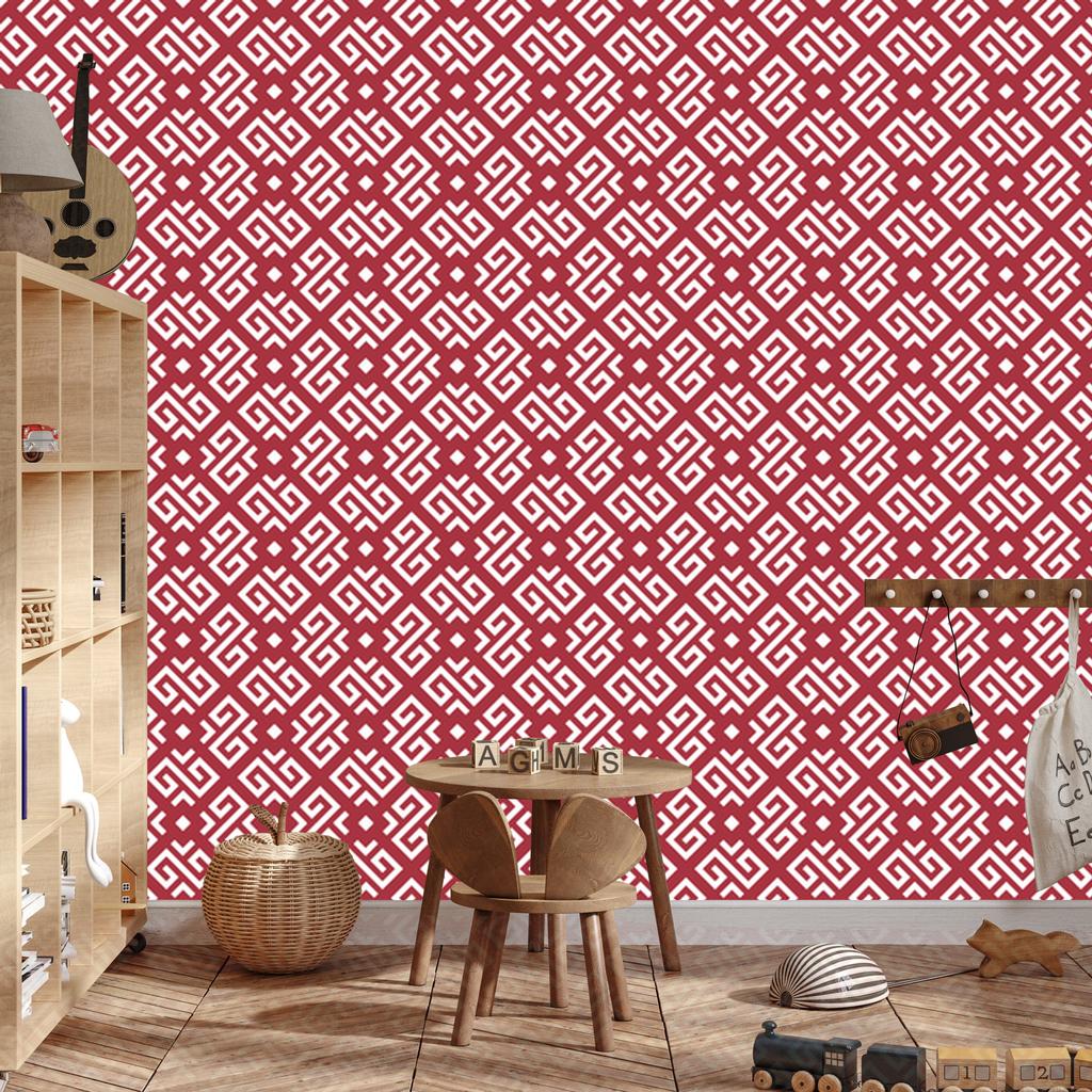 Wallpaper Geometric Pattern Red and Coral for Living Room and Bedroom 50x1000