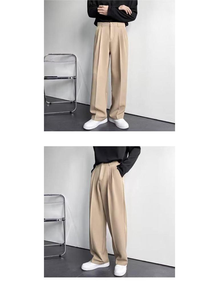 Men's High-End American White Loose Straight-Leg Floor-Length Versatile Dress Suit Pants