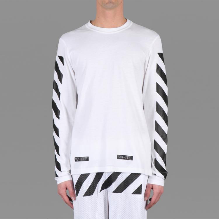 Off-White C/O Virgil Abloh Initial Religion 13 Letters Striped Long Sleeve T-Shirt Unisex Tops White AU2001-03-00