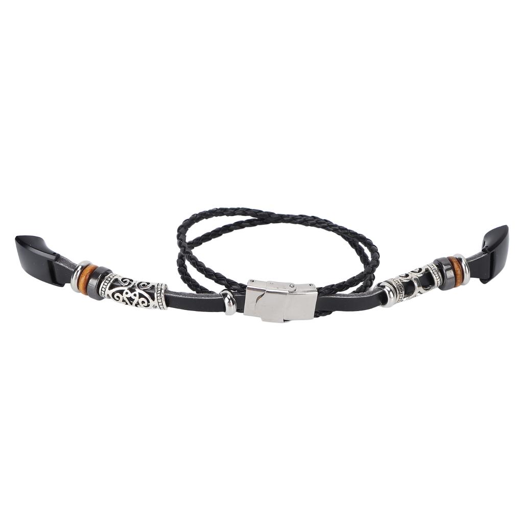 Retro Sports Watch Band Metal Beads Leather Wrist Watch Strap Replacement for Honor 5 4Black