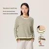 Merino Wool Tencel Striped Two-Piece Casual Long Sleeve T-Shirt