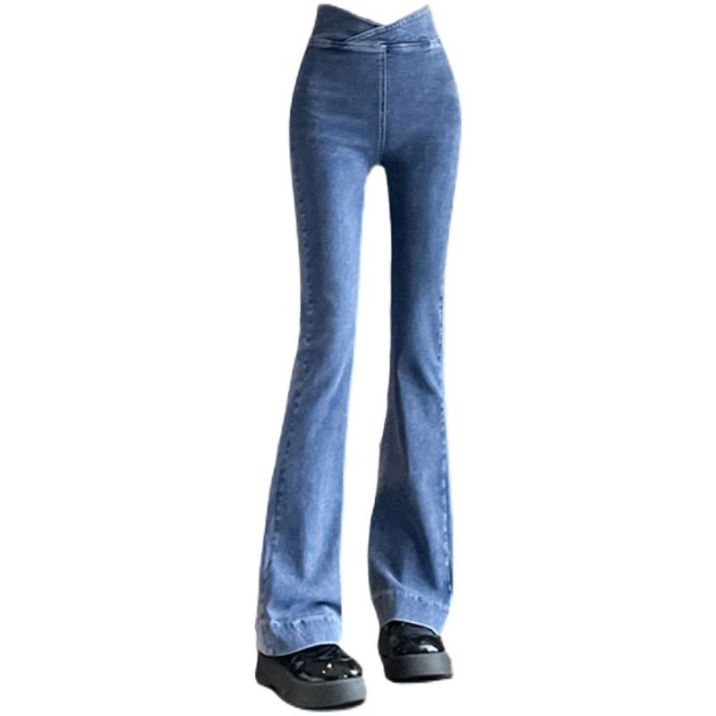 

High Waist Figure Flattering Hip-Lifting Slim Fit Export European and American Style Jeans Blue L