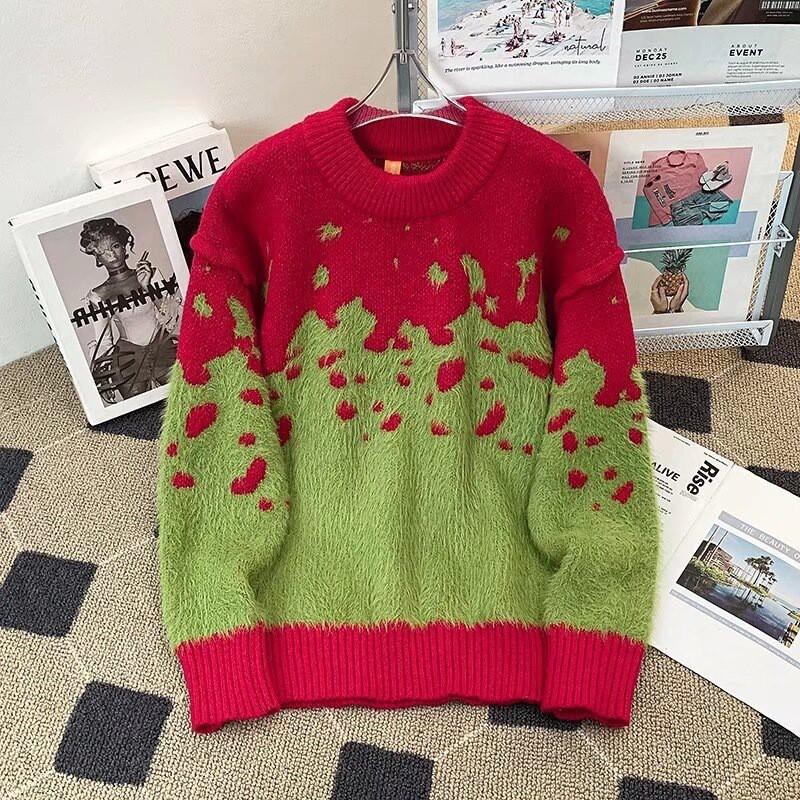 Pull Tricoté Oversize Hommes Femmes Hiver Chaud Coupe Ample Col Rond Manches Longues Pull avec Détail torsadé