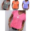 Stylish Women V-neck T-shirt Casual Loose Star Summer Shirts Solid Short Sleeve Perfect For Outdoor Activities
