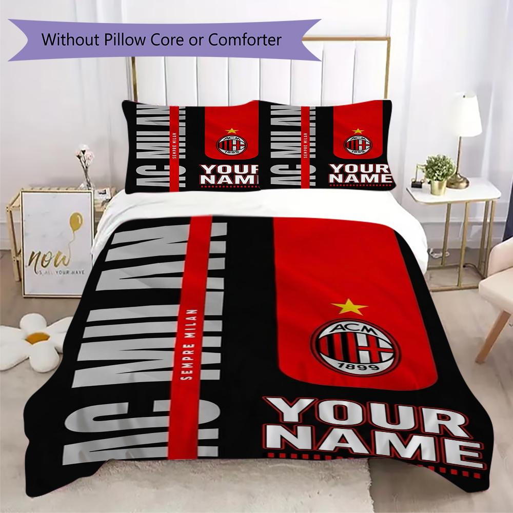 Gepersonaliseerde Naam Ac Milan Patroon Beddengoed Dekbed Set Dekbedhoes Kussensloop Huisdecoratie Verjaardagscadeau (1*dekbedovertrek+2*kussensloop zonder vulling)
