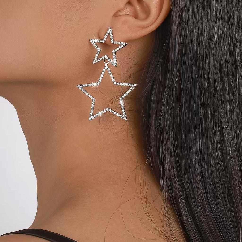 European & American Style Rhinestone Star Multi-layer Fashion Earrings
