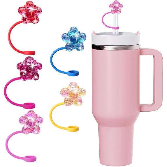 5Pcs Blling Bow Straw Cover Silicone Colorful Covers Cap for Stanley Cup 30&40 Oz Tumblers Lovely Reble Straws Cute Tumbler Straw Topper Accessories