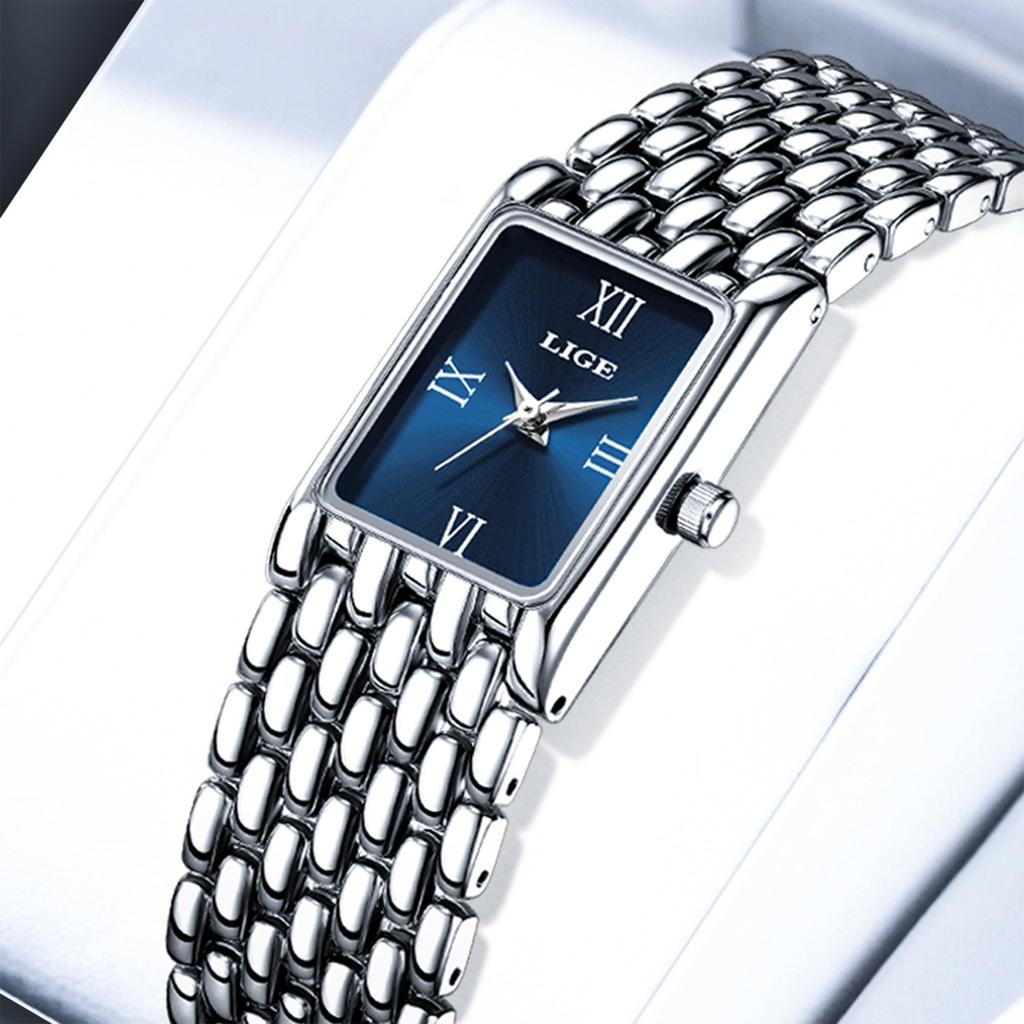 LIGE Damenuhr, schlicht, exquisit, elegant, neues Design, Edelstahl, wasserdicht, Damenuhr
