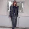 2024 Autumn Women's Motorcycle Short Leather Jacket & Long Dress Two-Piece Set