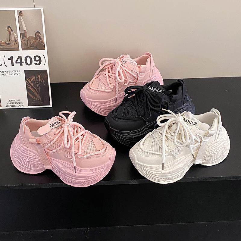 Aphixta Platform Sneaker Boots Height Increasing Lace Up Autumn Winter Women Shoes Thick Botton Sole Boots Mesh Casual Shoes