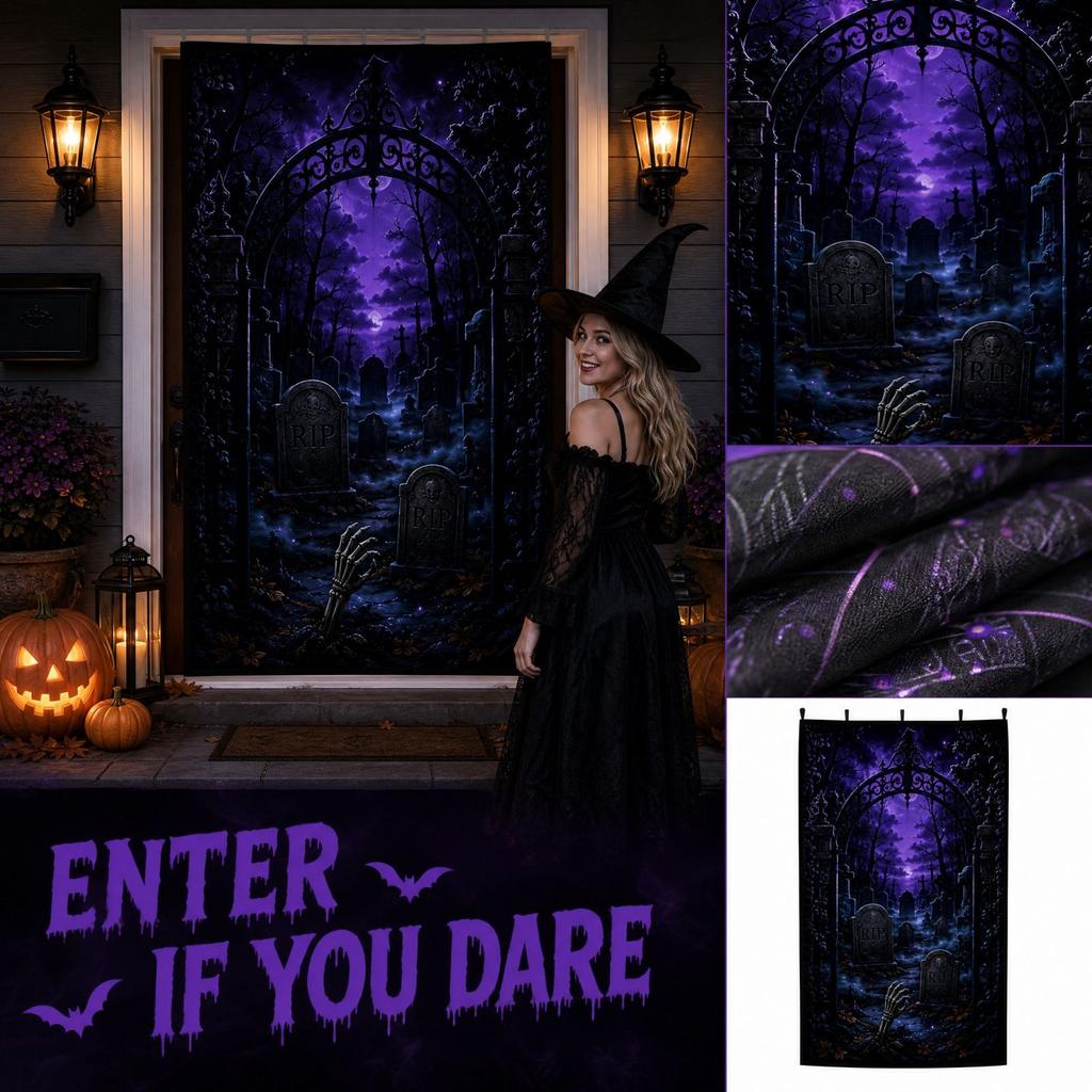 Cortina de Puerta de Halloween Aterradora con Temática para Decoración del Hogar y Uso en Entradas