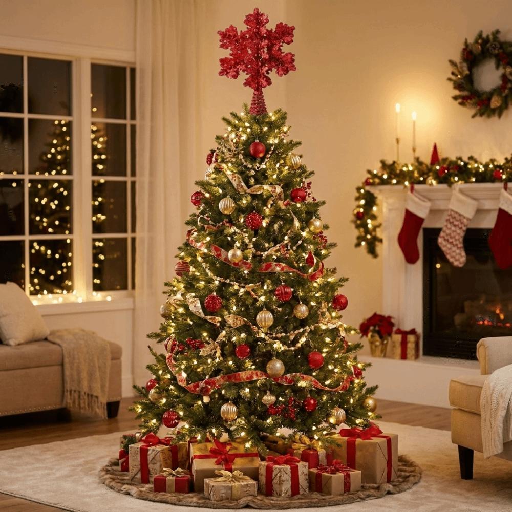 Glitter Powder Christmas Tree Topper Iron Xmas Tree Top Ornament Home Decor