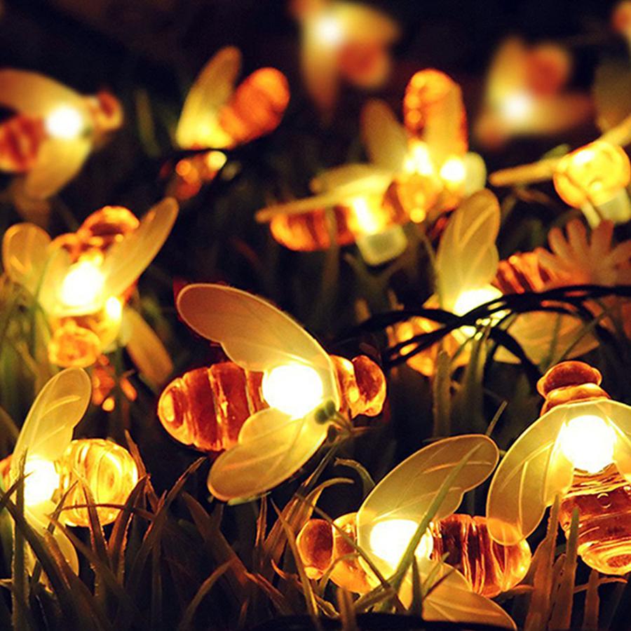 

Solar powered LED bee colored lights, waterproof light string, holiday courtyard decoration lights 10led 1.5m-battery теплый белый