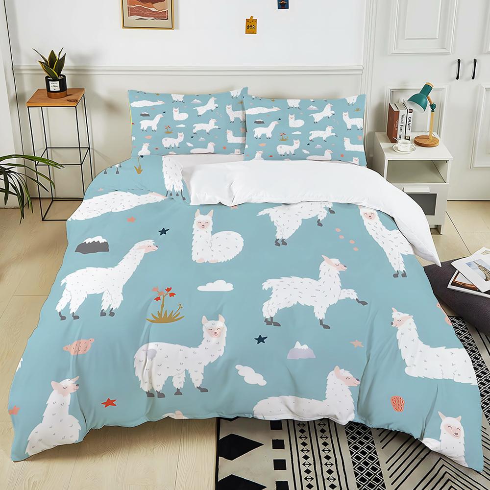 Set Biancheria da Letto con Stampa Sfondo Carino Motivo Alpaca 3 Pezzi 1 Copripiumino 2 Federe per Adulti e Bambini Regalo Lussuoso Dimensioni Matrimoniale