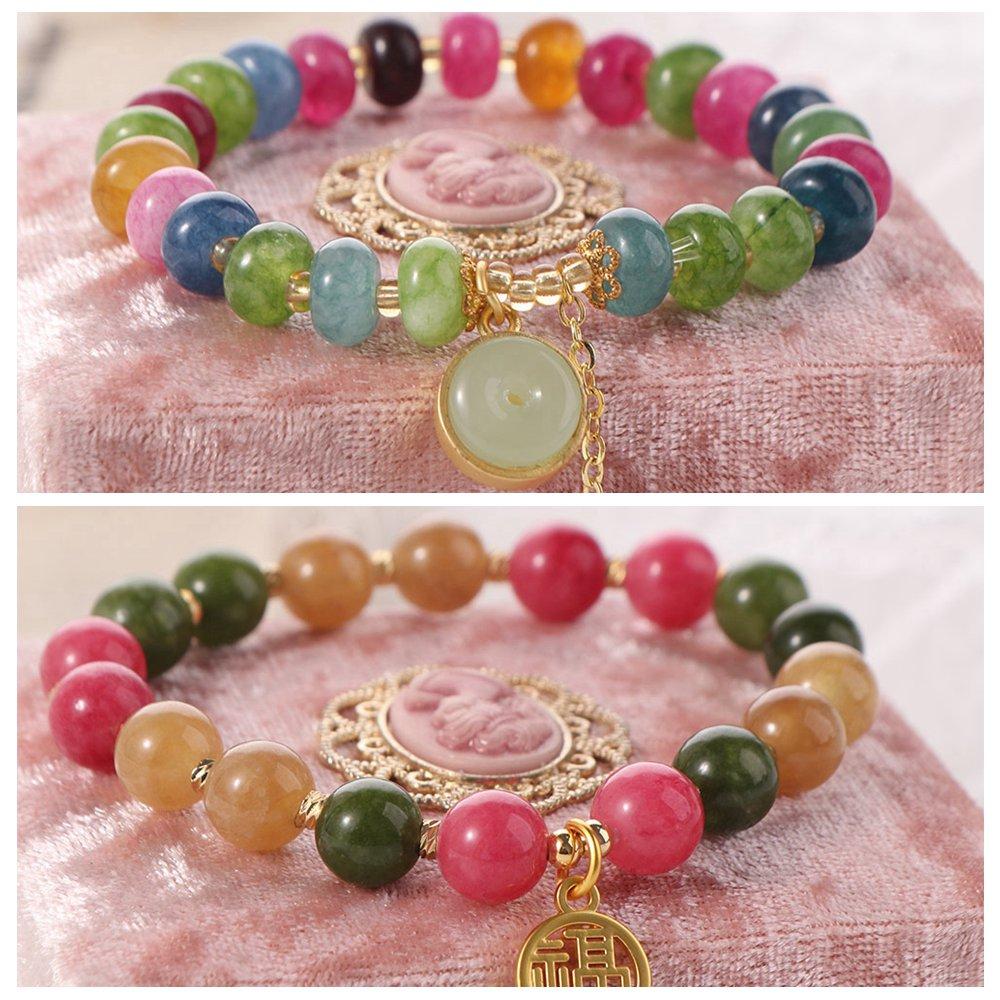 Colorful Bead String Bracelet Rabbit Pendant Beaded Hand Bangle Retro Stone Beads Bracelet Gifts