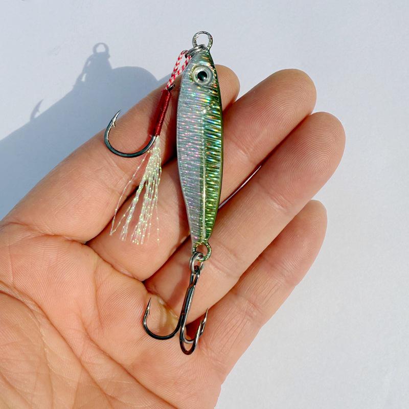 Luminous Blue Knife Iron Plate Lure with Double Hooks for Long Casts, Sea & Freshwater Fishing.