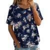 Women's Vintage Floral Print Short Sleeve Round Neck Blouse Lightweight Breathable Linen Blend Casual Top for Summer