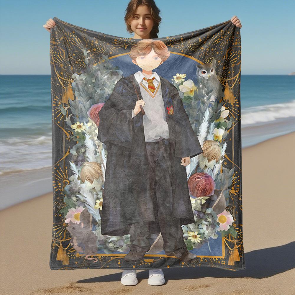 1pc wizard robe owl mouse Outdoor Flannel Throw Blanket All Season Soft Warmth,Home Decor 1031246