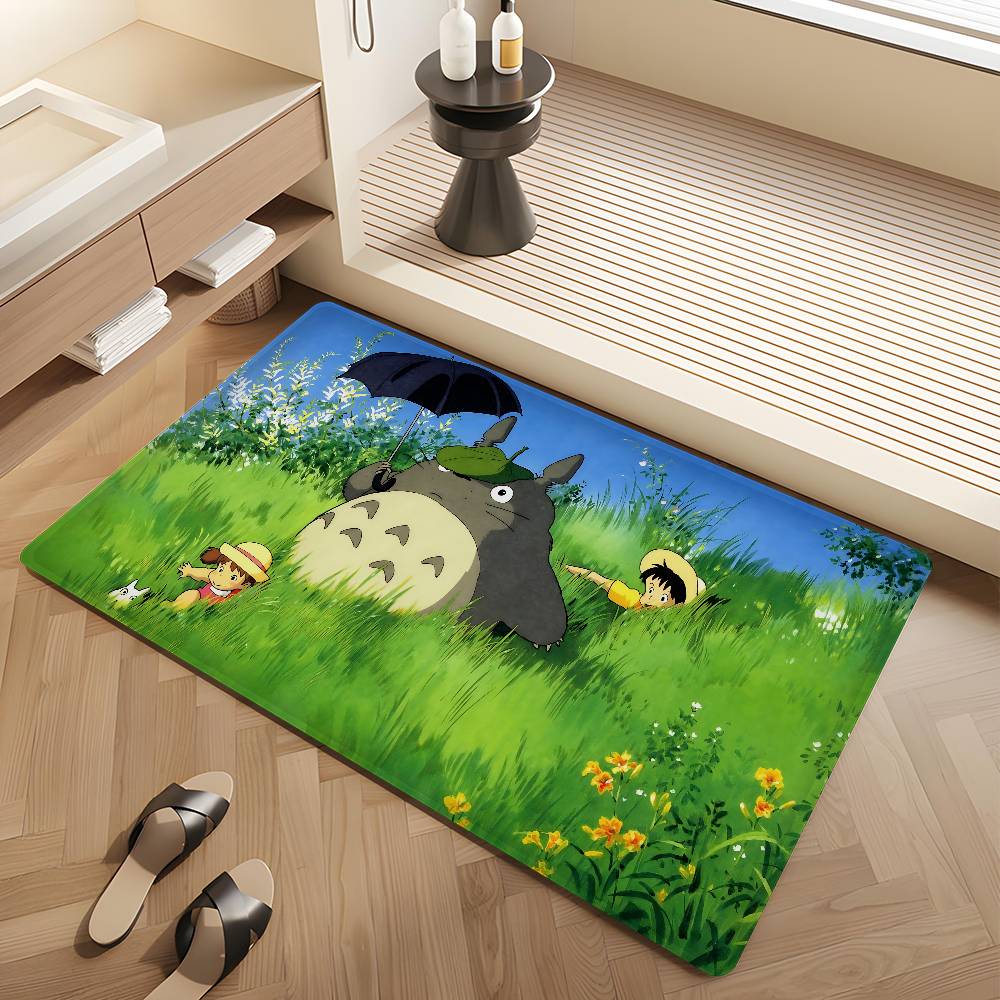 Klassische T-Totoro Cartoon Niedliche Fußmatte Rechteckig Anti-Rutsch Zuhause Weich Badezimmer Matte Eingangstür Innen Außen Matte Willkommens-Fußmatte