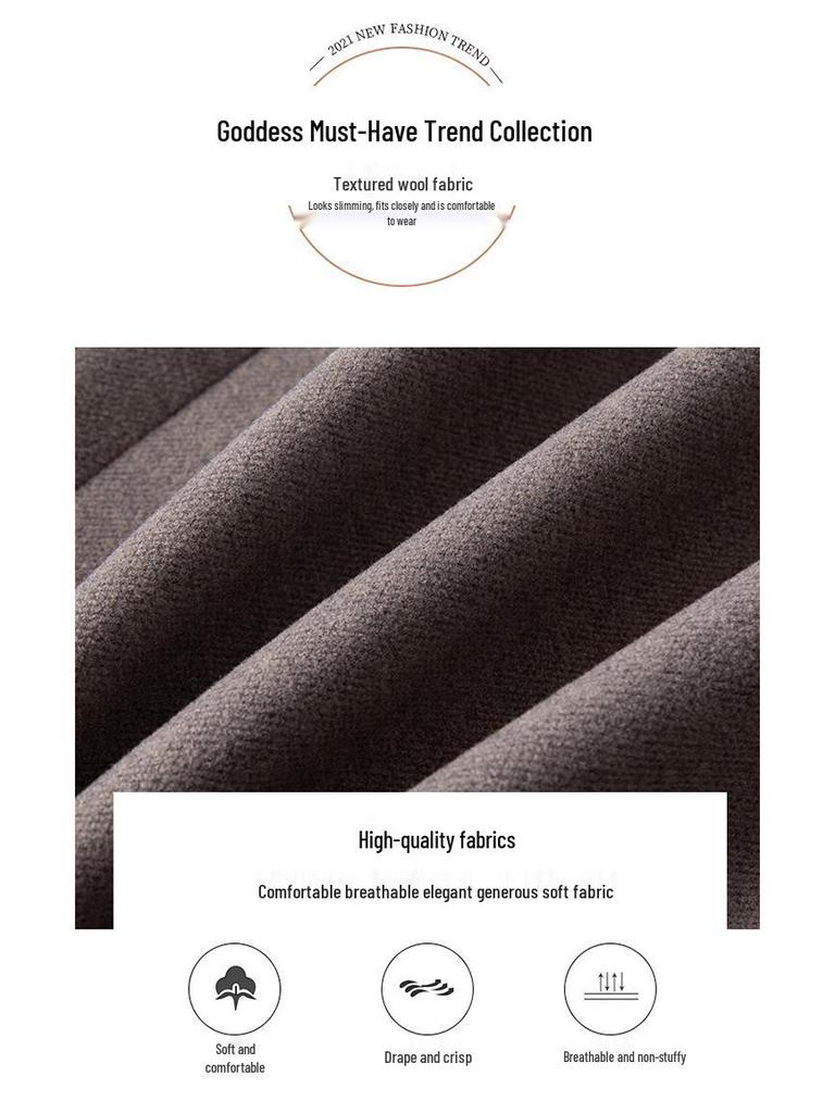A-line High-Waisted Wool Blend Midi Skirt for Women - Slimming, Hip-Hugging, Thigh-Covering, Autumn/Winter 2025 Style.
