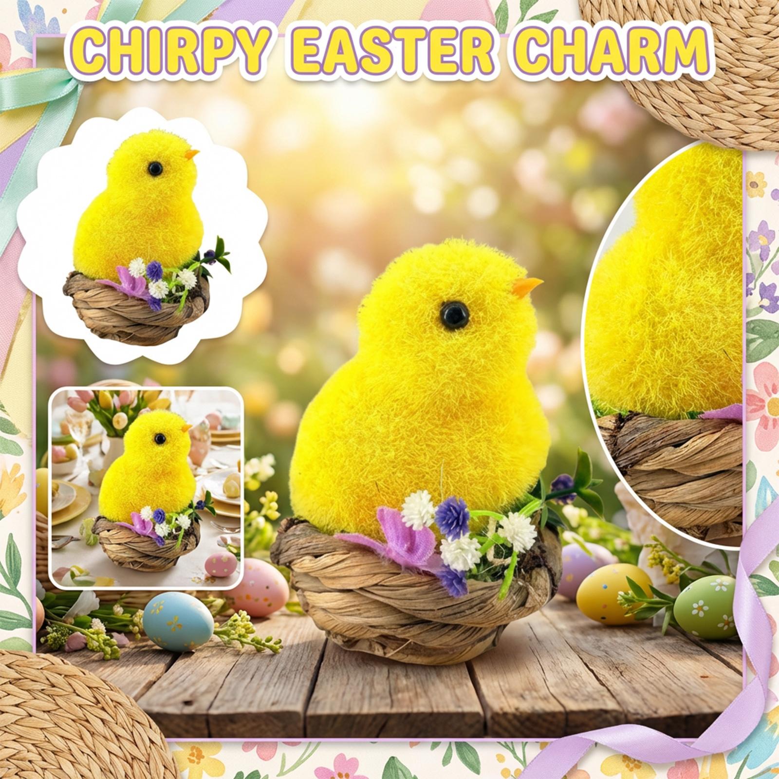 Пасхальная соломенная корзина с желтыми цыплятами One Size