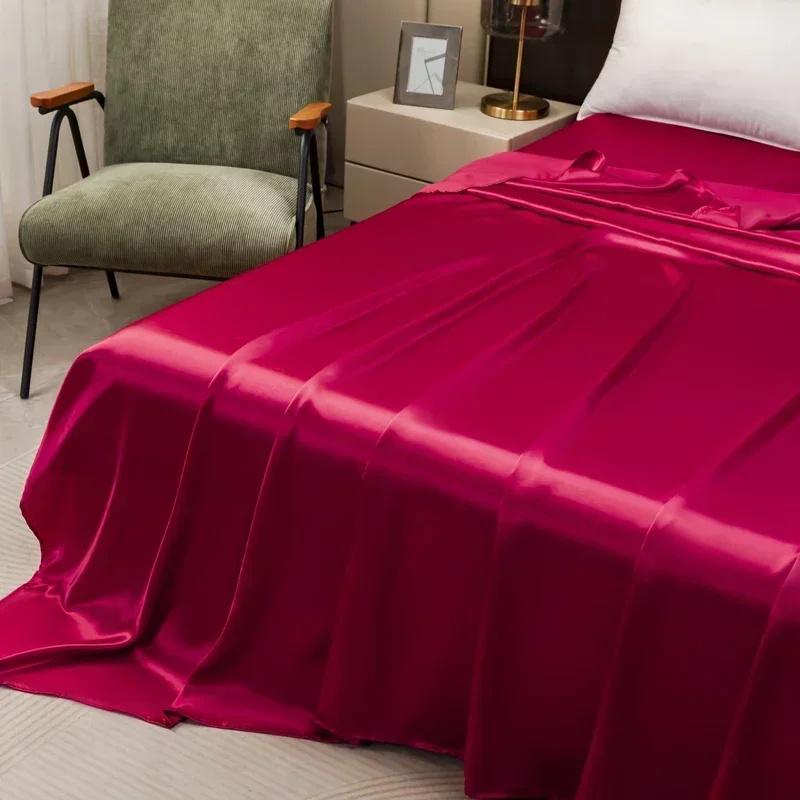 Satin Flat Bed Sheet Smooth Luxury Satin Silk Bedding Set with Duvet Cover Bed Sheet 1 Duvet Cover+1 Bed Sheet+2 Pillowcases