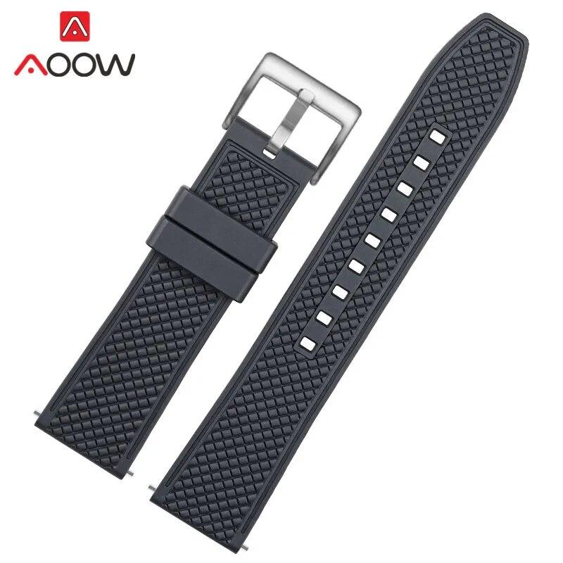 Fluoro Rubber Strap 20mm 22mm Quick Release Soft Sport Waterproof Stainless Steel Butterfly Buckle Men Replacement Watch Band