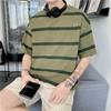 Sommer Herren Kurzarm T-Shirt Locker und Vielseitig Studenten Trend Mode Halbarm Oberteil Atmungsaktiv und Schweißabsorbierend Rundhals Streifen Pullover