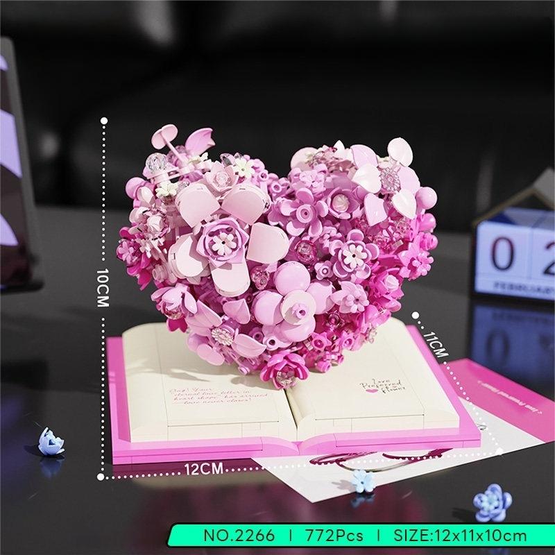 Love Flower Building Blocks Simulated Immortal Flower Ornaments Children's Educational Assembly Models Girlfriend Birthday Gifts