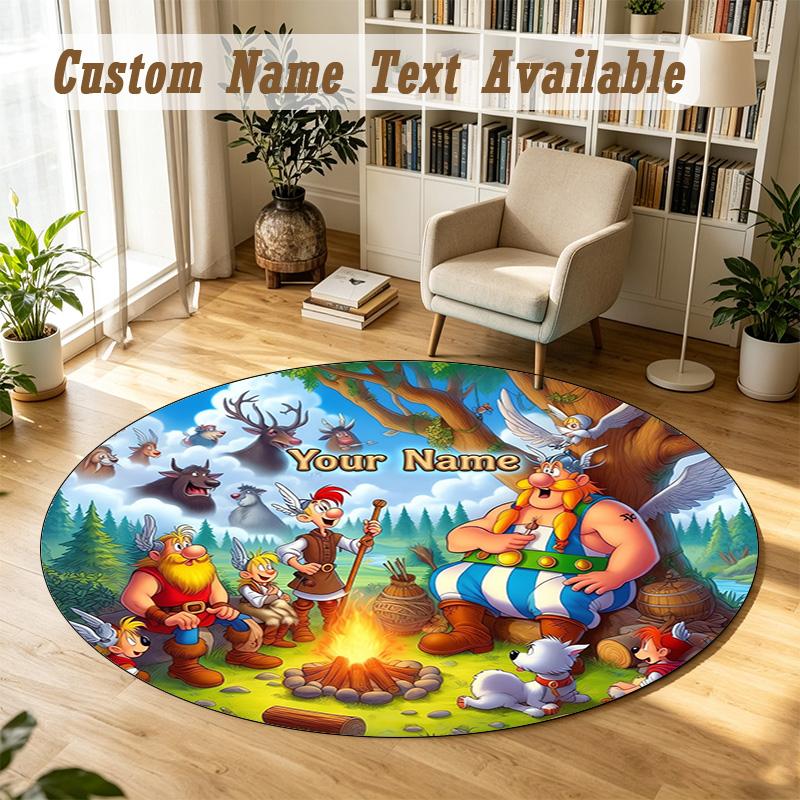 Round Rug Custom NameAsterix & Obelix Pattern Non Slip Carpet Home Floor Decor
