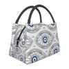 Mati Evil Eye Glass Sky Blue Meandros Patterns Resuable Lunch Box Multifunction Bohemian Cooler Thermal Food Insulated Lunch Bag