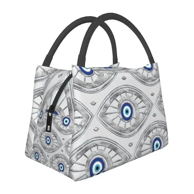 Mati Evil Eye Glass Sky Blue Meandros Patterns Resuable Lunch Box Multifunction Bohemian Cooler Thermal Food Insulated Lunch Bag