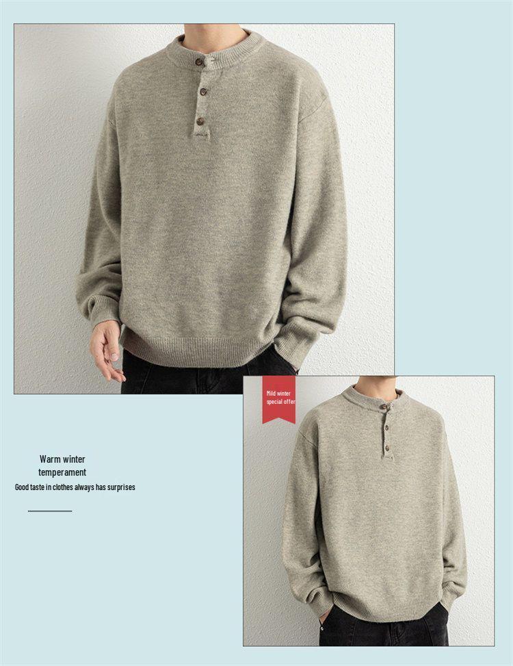 Men's Trendy Loose Henley Knit Pullover for Autumn/Winter 2025