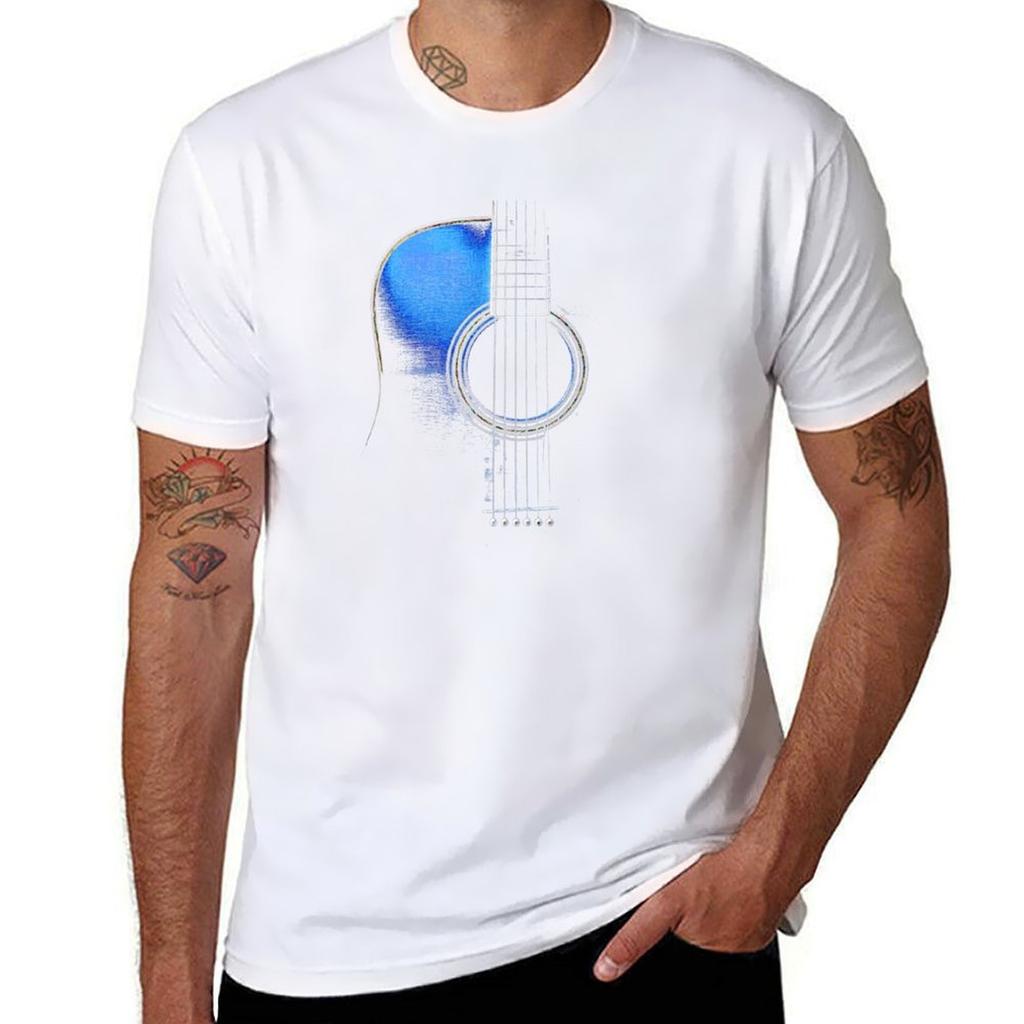 Blue Acoustic Guitar HiLite TShirt Holiday Simple Tee Shirt