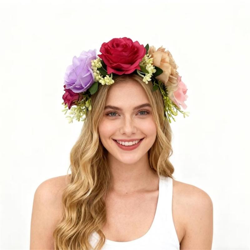 Natural Forest Styles Fabric Flower Hairband Comfortable Garlands Hairhoop For Beach Photography Valentines Day And Event