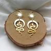 Celestial Sun Moon Brass Earrings with Snake Charm